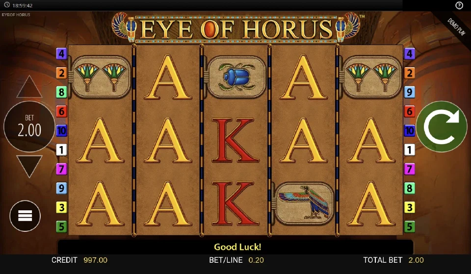 Five reels and ten paylines in Eye of Horus